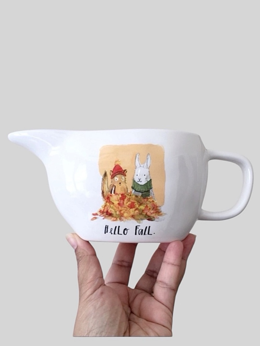 Rae Dunn “Hello Fall” Critters White and Orange Small Gravy Bowl Autumn Print